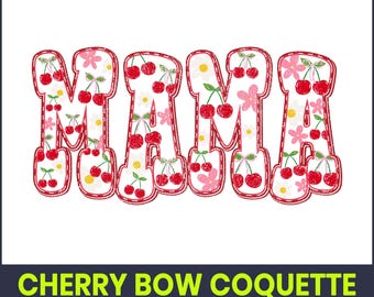 Cherry Bow Coquette Mama PNG, Vintage Mom Design (Printable Clipart)
