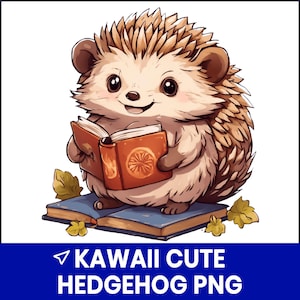 Kawaii Hedgehog PNG Clipart, Cute Woodland Animal PNG, Baby Hedgehog Illustration, Printable Nursery Art, Sublimation Design, Digital