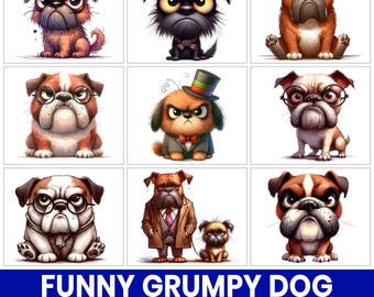 Funny Grumpy Dog PNG Clipart Bundle, Sassy Pup Graphics (Digital Download)