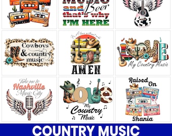 Country-Musik PNG-Bundle, westliche Sublimationsdesigns (Digitaler Download)