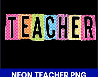 Retro Neon Teacher PNG, Colorful Sublimation Design (Digital Download)
