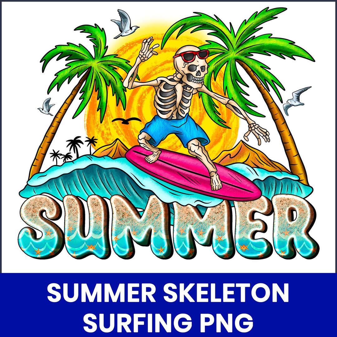Summer Skeleton Surfing PNG, Beach Skeleton Clipart, Surfboard PNG ...