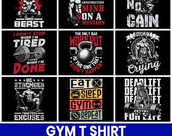 Gym T-Shirt Design Bundle, Workout SVG PNG Files (Digital Download)