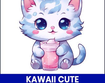 Kawaii Pastel Cat Clipart, Cute Kitty Graphics (PNG)