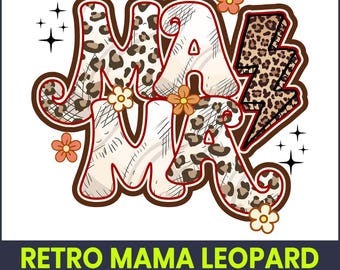 Imagen PNG de leopardo retro para mamá, sublimación para el Día de la Madre (descarga digital)