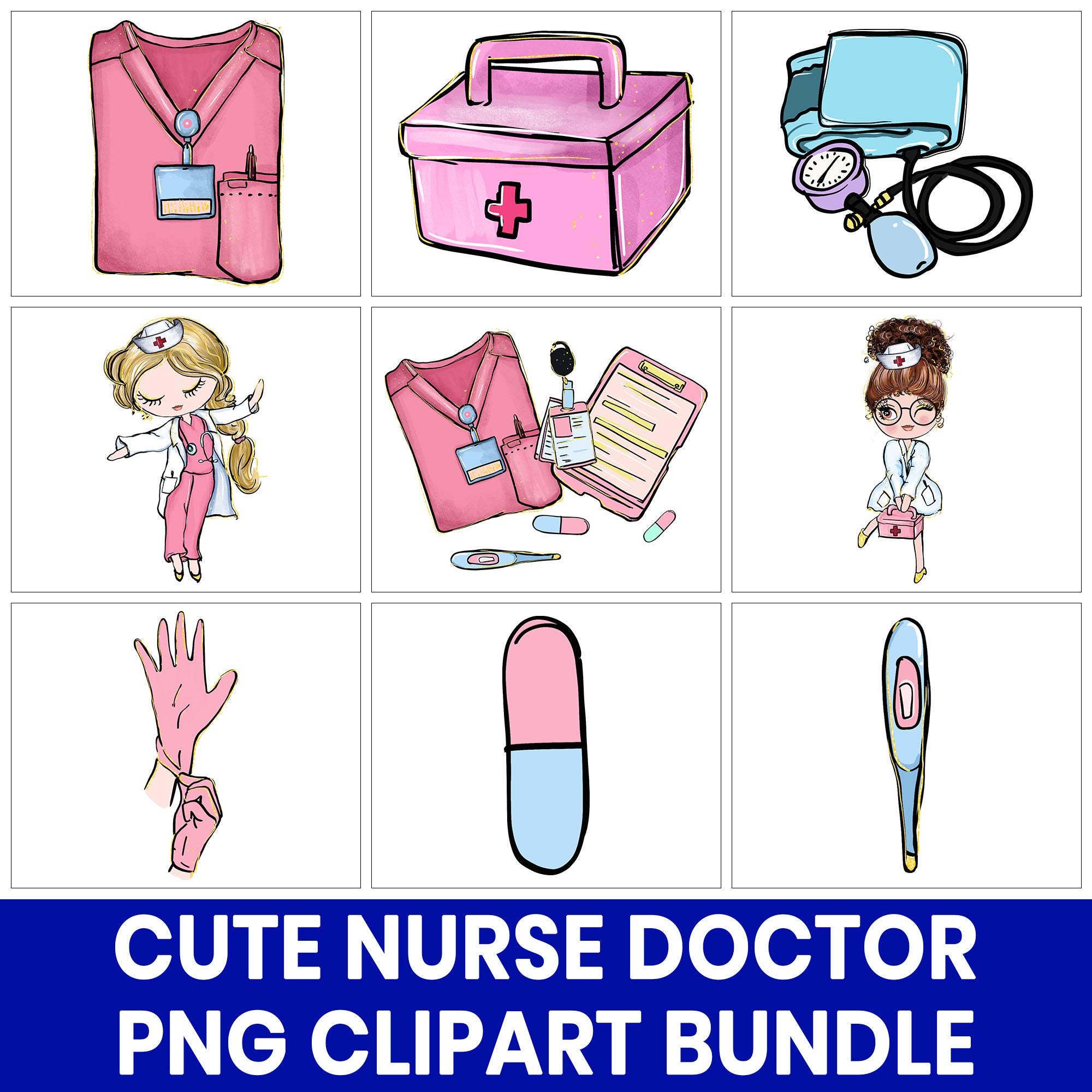 Cute Nurse Doctor PNG Clipart Bundle, Whimsical Healthcare Characters,  Medical Staff PNG Set, Digital Download, Cricut Silhouette Files - Etsy  Israel, image size:2000x2000
