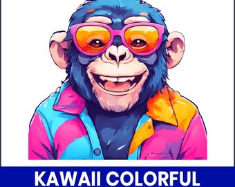 Kawaii Monkey PNG Clipart, Cartoon Jungle Animal Art (Digital Download)