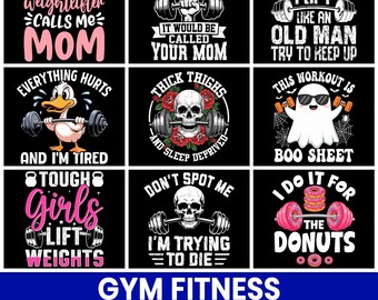 Gym Fitness PNG Bundle, Motivational Workout Clipart (Digital Download)