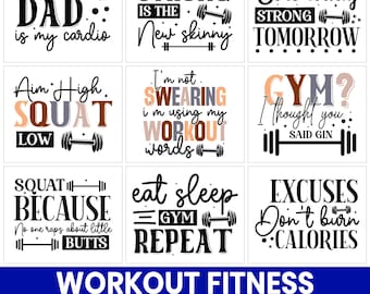 Gym Quote SVG Bundle, Fitness Clipart (Digital Download)