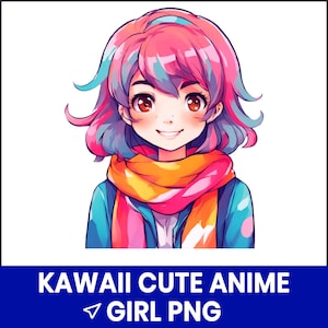 Kawaii Cute Anime Girl PNG, Chibi Manga Character Clipart, Pastel Cartoon Girl Art, Digital Illustration, Sublimation Graphic, Download File