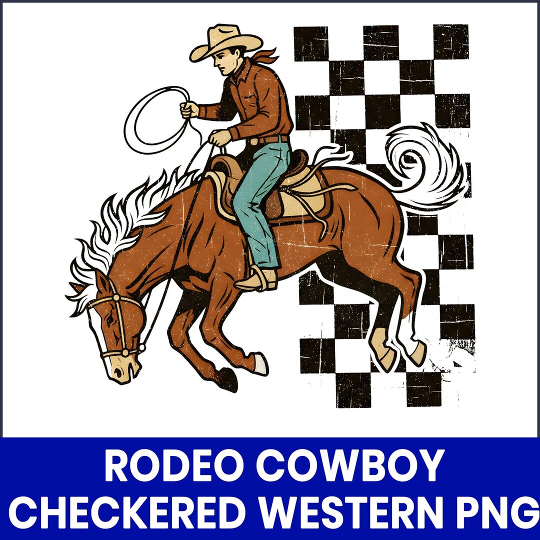 Rodeo Cowboy Checkered Western PNG, Retro Country Sublimation Design ...