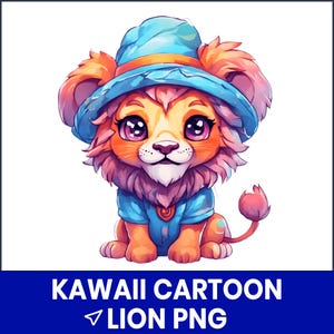 León de dibujos animados kawaii PNG, clipart de animales de safari, ilustración de jungla pastel, arte de león chibi, gráfico de sublimación, archivo de descarga digital