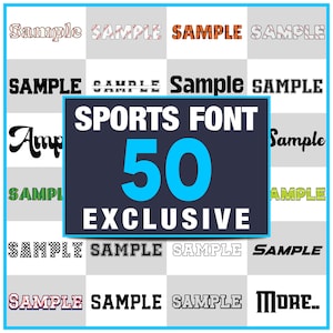 Paquete de 50 fuentes deportivas: fútbol americano, béisbol, fútbol americano, fútbol universitario. Ideal para logotipos deportivos, camisetas, diseños de equipos, indumentaria y más.