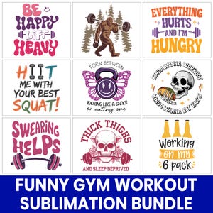 Funny Gym Sublimation Bundle, Workout Humor PNGs, Fitness Quotes for Shirts, Printable Gym PNG, Cricut Sublimation Designs, Digital Download