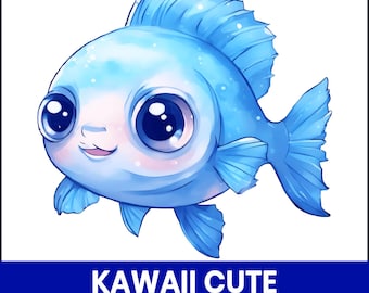Kawaii Pastel Fish Clipart, Chibi Ocean Animal PNG (Digital Download)