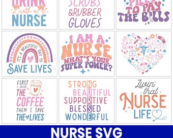 Funny Nurse Quotes SVG Design Bundle, RN Life Clipart (Digital Files)