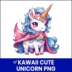 Kawaii Cute Unicorn PNG, Pastel Cartoon Unicorn Clipart, Magical Pony Illustration, Fantasy Animal Art, Sublimation Design, Digital Download