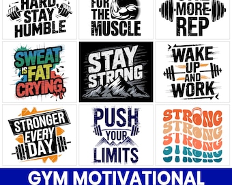 Sportschool motiverende citaat SVG-bundel, fitnessshirtontwerpen (digitale download)