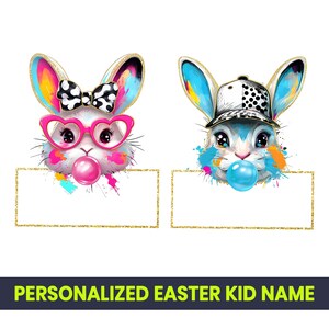 Personalized Easter Name PNG, Custom Bunny Name Clipart, Kids Easter PNG, Basket Tag Sublimation, Cute Bunny PNG, Printable Easter Name Art