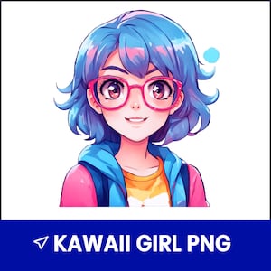 Kawaii Girl PNG, Cute Anime Style Clipart, Pastel Cartoon Character Art, Chibi Girl Illustration, Digital Download, Sublimation Graphic File
