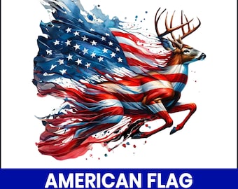 American Flag Deer PNG, Patriotic Hunting Sublimation (Digital Download)