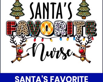 Diseño de sublimación navideña "La enfermera favorita de Santa" (PNG)