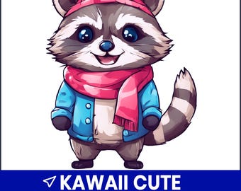 Kawaii raton laveur PNG Clipart, art pour chambre d'enfant, design par sublimation (numérique)