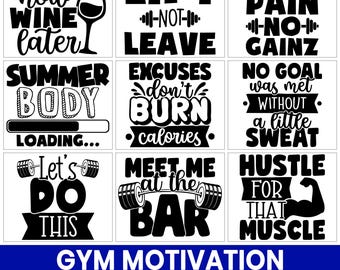 Fitnessstudio Motivation SVG PNG Bundle, Fitness Zitate, Workout Designs (Digitaler Download)