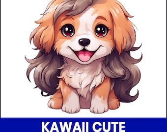 Clipart PNG de cachorrinho chibi kawaii, arte de cachorro em tons pastel (download digital)
