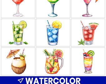 Watercolor Drink Clipart Bundle, Refreshing Summer Beverage PNG (Digital Download)