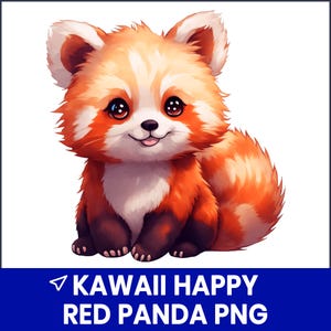 Panda rojo kawaii PNG clipart, linda ilustración de animal feliz, arte de panda rojo de dibujos animados, diseño de sublimación para niños, clip art de bosque