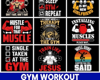 Paquete de imágenes PNG con frases motivacionales para el gimnasio y diseños de fitness (descarga digital)