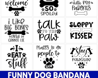 Grappige hond Bandana SVG PNG-bundel, humoristische huisdier clipart (digitale download)