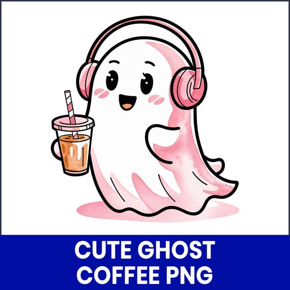 Halloween Ghost Coffee PNG, Music Lover Clipart (Digital Download)
