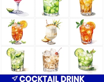 Cocktail Clipart PNG Bundle, Tropical Summer Drink Illustrations (Digital Download)