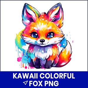Kawaii Fuchs PNG Clipart, bunte Cartoon Fuchs Illustration, niedliche Waldtier Kunst, Baby Kinderzimmer Design, digitaler Download, Sublimation Fuchs