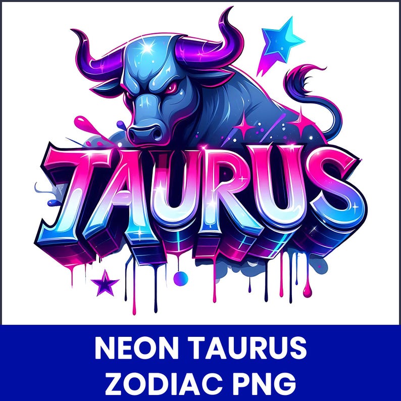 Neon Taurus Zodiac PNG, Glowing Bull Clipart (digital Download Design ...