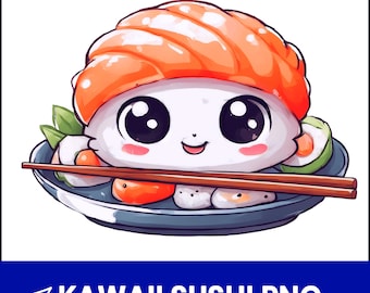 Clipart sushi kawaii, illustration pastel de cuisine japonaise (téléchargement numérique PNG)