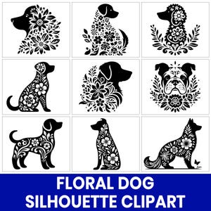 Floral Dog Silhouette Clipart, Dog Breed PNG Bundle, Flower Dog PNG, Pet Sublimation Clipart, Floral Animal Art, Printable PNG Download