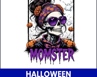 Halloween Momster Skeleton PNG, Spooky Season Shirt Design (Digital Download)