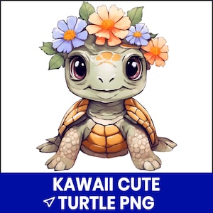 Kawaii Cute Turtle PNG Clipart, Adorable Sea Animal Graphics, Pastel Ocean Creatures, Cartoon Turtle Stickers, 300 DPI Printable Download