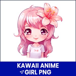 Kawaii Anime Girl PNG, Cute Chibi Girl Clipart, Pastel Manga Character Art, Cartoon Style Illustration, Digital Download, Sublimation