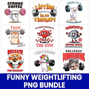 Funny Weightlifting PNG Bundle, Gym Humor Clipart, Workout Quotes PNG, Bodybuilding Shirt Designs, Fitness Sublimation, Digital Download