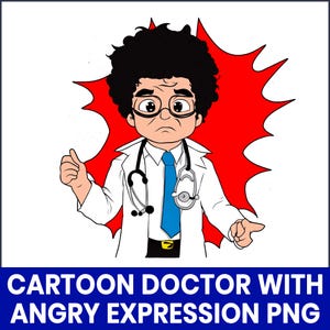Cartoon Doktor Wütend Ausdruck PNG Clip Art, Lustiger Charakter des Erscheinungsbildes, Arzt Emotionen PNG, Cricut Silhouette Digital Download