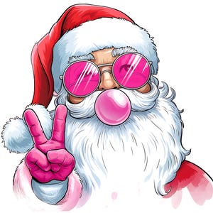Retro Santa Blowing Bubble PNG, Vintage Merry Christmas PNG, Funny Santa with Sunglasses, Xmas Holiday Sublimation Digital Download