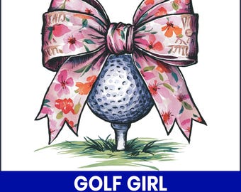 Golf Girl PNG, Pink Floral Bow, Coquette Golf Clipart (Digital Download)