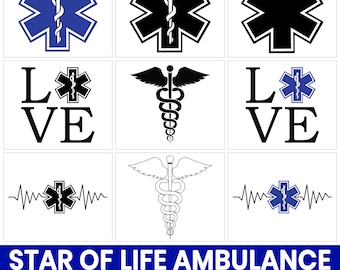 Pacote de imagens SVG e PNG "Estrela da Vida" para profissionais da área médica, incluindo paramédicos e técnicos de emergência médica (download digital).