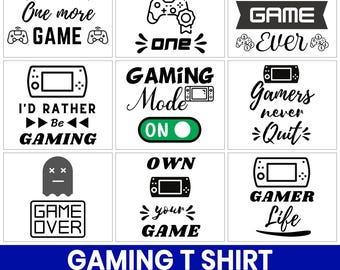 Gamer T-Shirt Graphics, Funny Video Game Clipart (svg, png, eps, dxf Digital Download)