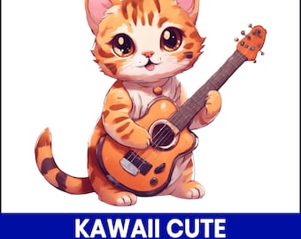 Kawaii Cat PNG Clipart, Chibi Kitten, Pastel Pet Graphics (Digital Download)