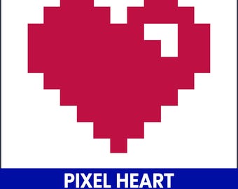 SVG de coração pixelado retrô, clipart para camiseta gamer (download digital)